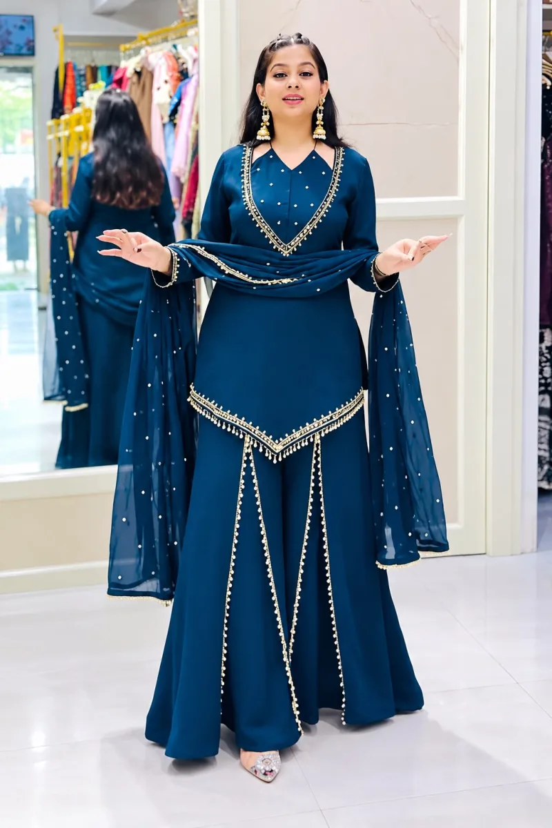 Jf 054 Roman Glass With Real Mirror Work Plazzo Suits
